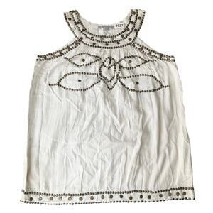 NY Collection Women’s Sleeveless Halter Beaded Summer Blouse size S, White